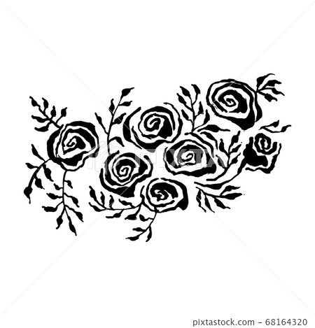 Abstract grunge ink flower background. Roses and leaves black brush pattern. Vector illustration. Abstract grunge ink flower background. Roses and leaves black brush pattern. Vector illustration. 68164320