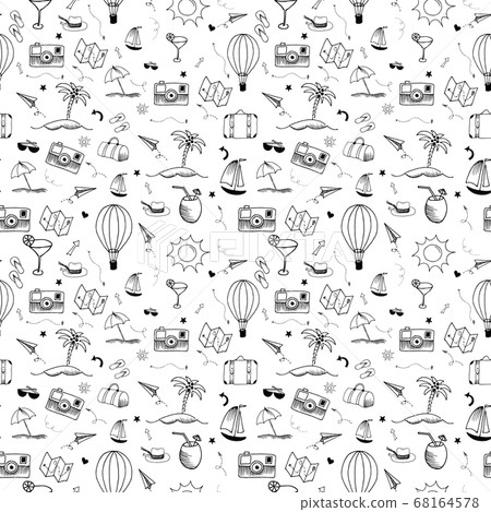 Travel doodle pattern. Seamless vector... - Stock Illustration ...