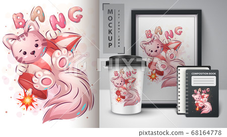 Kitty with rocket - poster and merchandising. Kitty with rocket - poster and merchandising. 68164778
