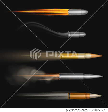 Flying bullets with fire and smoke traces set 68165124