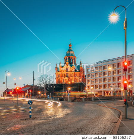 Helsinki, Finland. Uspenski Cathedral In Evening Night Illuminations. 68166237