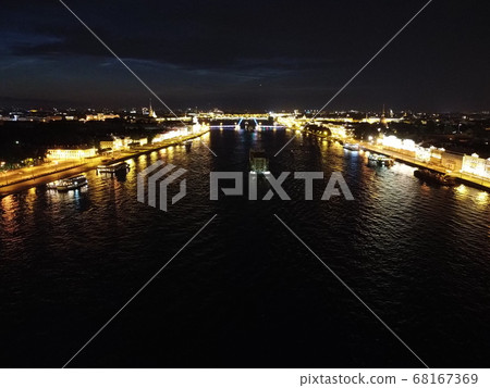 Night city from a bird's-eye view. Night Petersburg. Russia. St. Petersburg panorama. 68167369