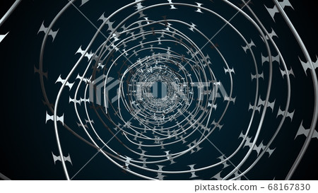 Computer generated background with barbed wire. 3d rendering spinning barbed wire spiral 68167830