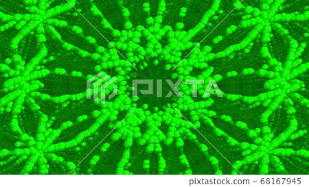 Hypnotic green background from many bubbles and abstract particles, computer generated. 3D rendering Hypnotic green background from many bubbles and abstract particles, computer generated. 3D rendering 68167945