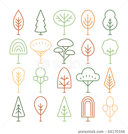 Set of linear trees icons, forest, park and garden 68170166