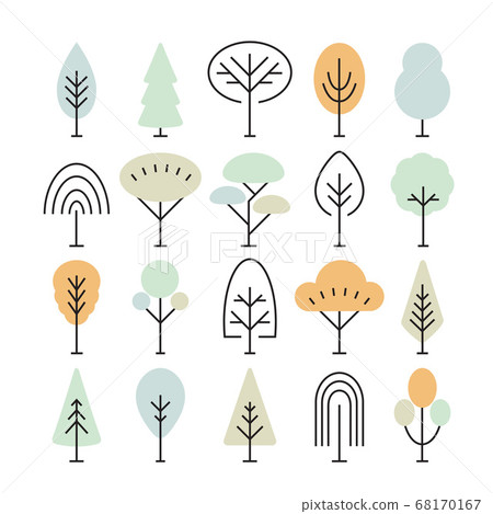 Set of linear tree icons, forest, park and garden 68170167