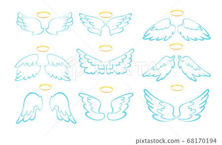 Angel wings with gold nimbus. Cartoon vector icons 68170194
