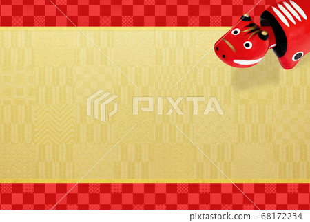 2021牛年新年賀卡黃金葉和紅色格仔的圖案 2021牛年新年賀卡黃金葉和紅色格仔的圖案 68172234