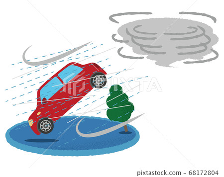 矢量圖的一輛紅色的車，遭受颱風 68172804