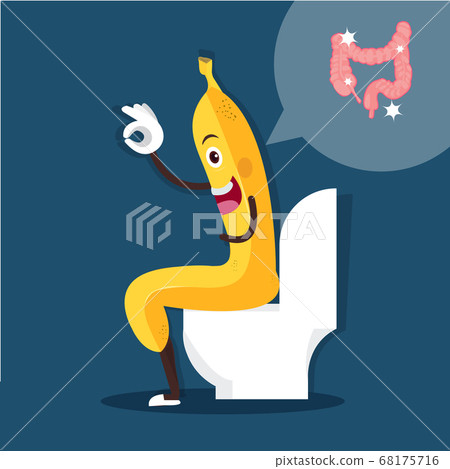 vector Cute smiling happy banana sitting on a toilet for detox intestine,illustrator vector Cute smiling happy banana sitting on a toilet for detox intestine,illustrator 68175716