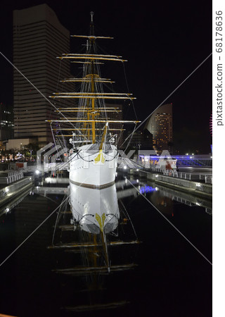Night view of Nippon Maru and Yokohama Minato Mirai 68178636