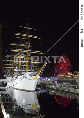 Night view of Nippon Maru and Yokohama Minato Mirai Night view of Nippon Maru and Yokohama Minato Mirai 68178640