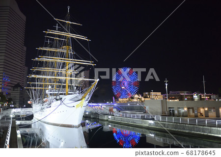 Night view of Nippon Maru and Yokohama Minato Mirai Night view of Nippon Maru and Yokohama Minato Mirai 68178645
