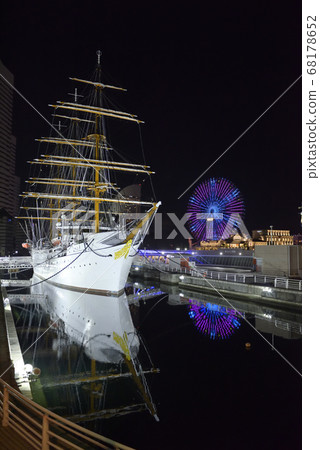 Night view of Nippon Maru and Yokohama Minato Mirai Night view of Nippon Maru and Yokohama Minato Mirai 68178652
