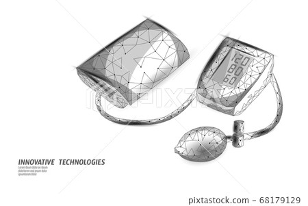 3D low poly electronic medical tonometer for measuring blood pressure. Medical healthcare check up analysis. Control test medicine vector illustration 3D low poly electronic medical tonometer for measuring blood pressure. Medical healthcare check up analysis. Control test medicine vector illustration 68179129