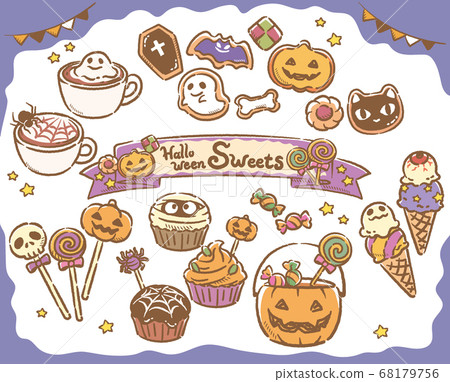 Illustration material set of Halloween sweets and sweets. Vector illustration. Illustration material set of Halloween sweets and sweets. Vector illustration. 68179756