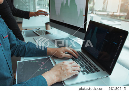 Business people talking and analysis with profit 68180245