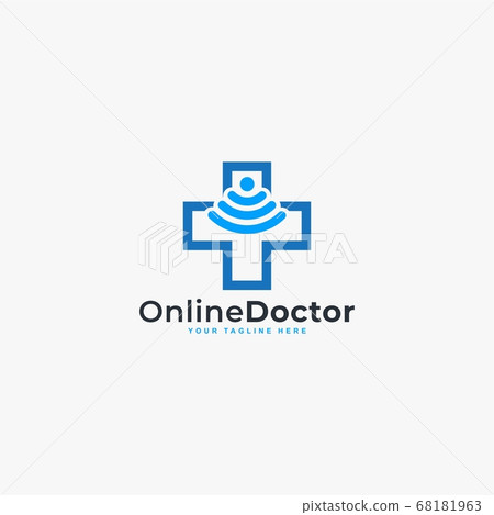 Doctor online virtual services logo design vector. Consultation to doctors via digital remote illustration symbol. Tele medicine service vector logo. Stethoscope and signal vector icons. Doctor online virtual services logo design vector. Consultation to doctors via digital remote illustration symbol. Tele medicine service vector logo. Stethoscope and signal vector icons. 68181963