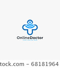 Doctor online virtual services logo design vector. Consultation to doctors via digital remote illustration symbol. Tele medicine service vector logo. Stethoscope and signal vector icons. 68181964