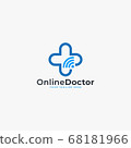 Doctor online virtual services logo design vector. Consultation to doctors via digital remote illustration symbol. Tele medicine service vector logo. Stethoscope and signal vector icons. 68181966