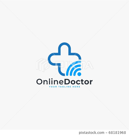 Doctor online virtual services logo design vector. Consultation to doctors via digital remote illustration symbol. Tele medicine service vector logo. Stethoscope and signal vector icons. Doctor online virtual services logo design vector. Consultation to doctors via digital remote illustration symbol. Tele medicine service vector logo. Stethoscope and signal vector icons. 68181968