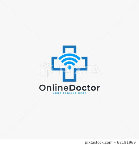 Doctor online virtual services logo design vector. Consultation to doctors via digital remote illustration symbol. Tele medicine service vector logo. Stethoscope and signal vector icons. Doctor online virtual services logo design vector. Consultation to doctors via digital remote illustration symbol. Tele medicine service vector logo. Stethoscope and signal vector icons. 68181969