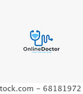 Doctor online virtual services logo design vector. Consultation to doctors via digital remote illustration symbol. Tele medicine service vector logo. Stethoscope and signal vector icons. 68181972