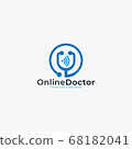 Doctor online virtual services logo design vector. Consultation to doctors via digital remote illustration symbol. Tele medicine service vector logo. Stethoscope and signal vector icons. 68182041