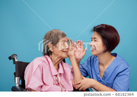 Asian seniors woman hearing loss , Hard of hearing 68182364