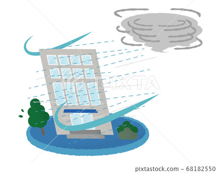 Vector illustration of building suffering from typhoon 68182550