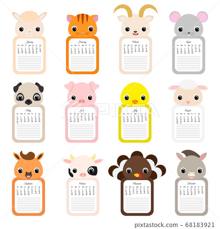 Cute monthly calendar 2020 with animals. 68183921