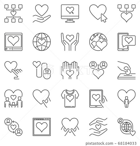 Charity and Donation outline icons set. Vector donating signs Charity and Donation outline icons set. Vector donating signs 68184033
