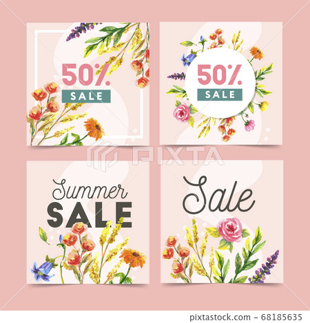 Set of abstract web banner templates with floral 68185635