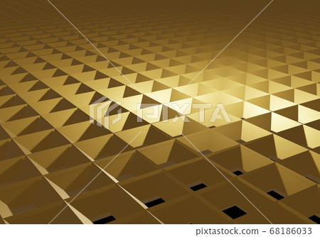 3D illustration background, perspective, perspective of a square cube or honeycomb grid. With shiny, golden yellow gradient background shading To use as a technology background 68186033