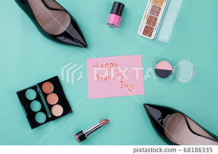 Letter with happy women's day wish and female accessories. 68186335