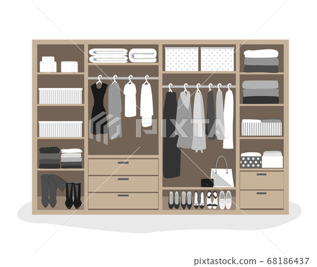 Wardrobe storage system in a modern style. Dressing room interior element, flat vector illustration 68186437