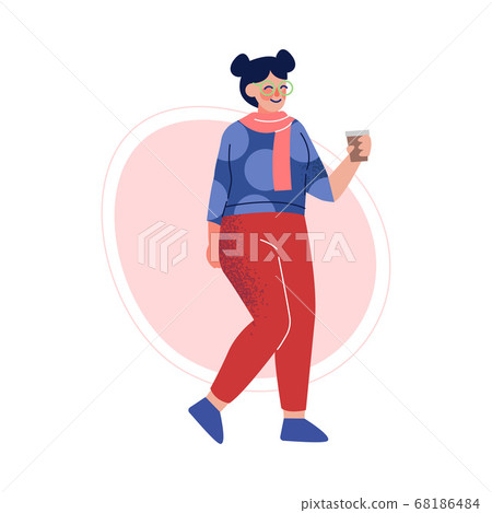 Attractive Plus Size Woman with Cup of Coffee, - Stock Illustration  [68186484] - PIXTA