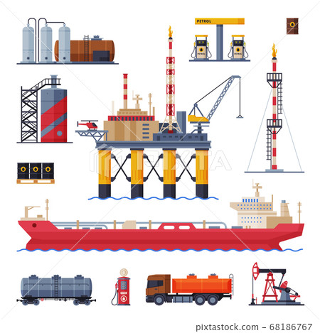 Oil and Gas Production, Processing and Transportation Set, Gasoline and Petroleum Industry Flat Style Vector Illustration on White Background Oil and Gas Production, Processing and Transportation Set, Gasoline and Petroleum Industry Flat Style Vector Illustration on White Background 68186767