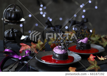 Halloween black sesame pudding bright red sauce Halloween black sesame pudding bright red sauce 68187192