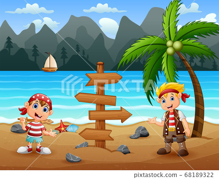 Two Pirate Kids In The Beach Stock Illustration