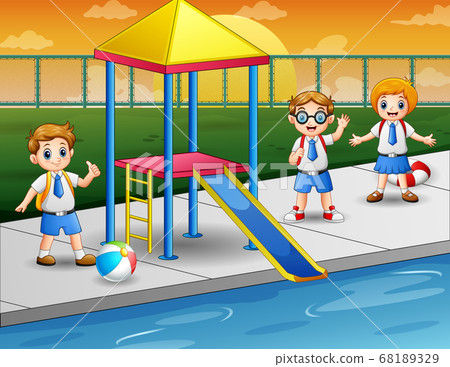 Happy kids in a swimming pool 68189329
