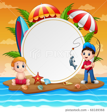 Summer holidays with boys and blank sign 68189368