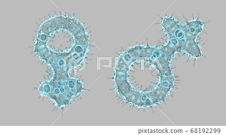 Alphabet made of virus isolated on gray background. Symbol female and male. 3d rendering. Covid font Alphabet made of virus isolated on gray background. Symbol female and male. 3d rendering. Covid font 68192299