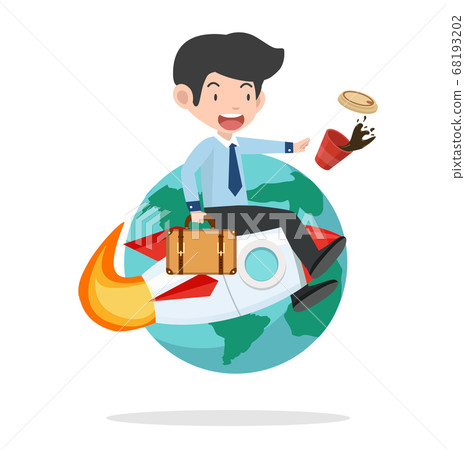 businessman on rocket with earth businessman on rocket with earth 68193202