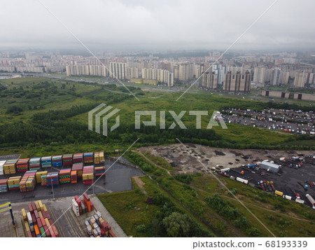 Drone flies over the port of the container terminal in Saint-Petersburg Drone flies over the port of the container terminal in Saint-Petersburg 68193339