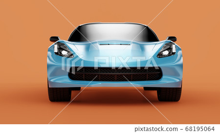 Front view of a blue sport concept car on orange background. Front view of a blue sport concept car on orange background. 68195064