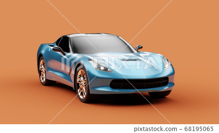 Front view of a blue sport concept car on orange background. Front view of a blue sport concept car on orange background. 68195065