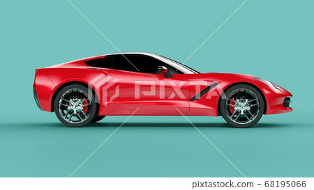 Side view of a red sport concept car on green background. 68195066