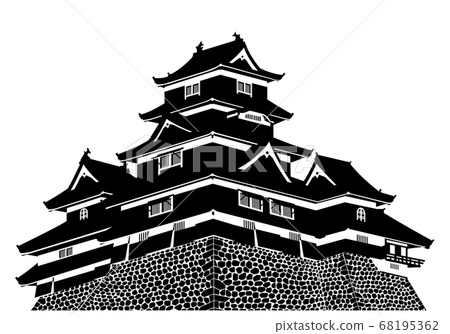 Matsumoto Castle Castle Tower Black And White Stock Illustration