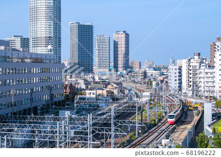 Tokyo cityscape in Japan View East Core Hikifune Nibankan and trains 68196222